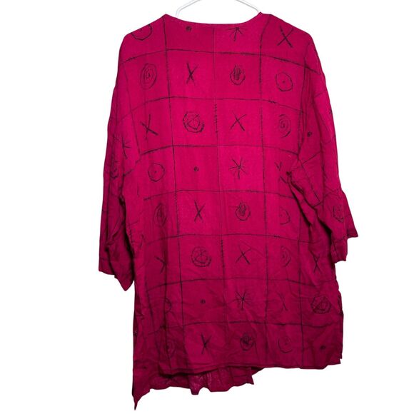 CM Shapes Blouse Women's Pink Printed Button Up Artsy 3/4 Sleeve Top Tunic - Picture 6 of 11
